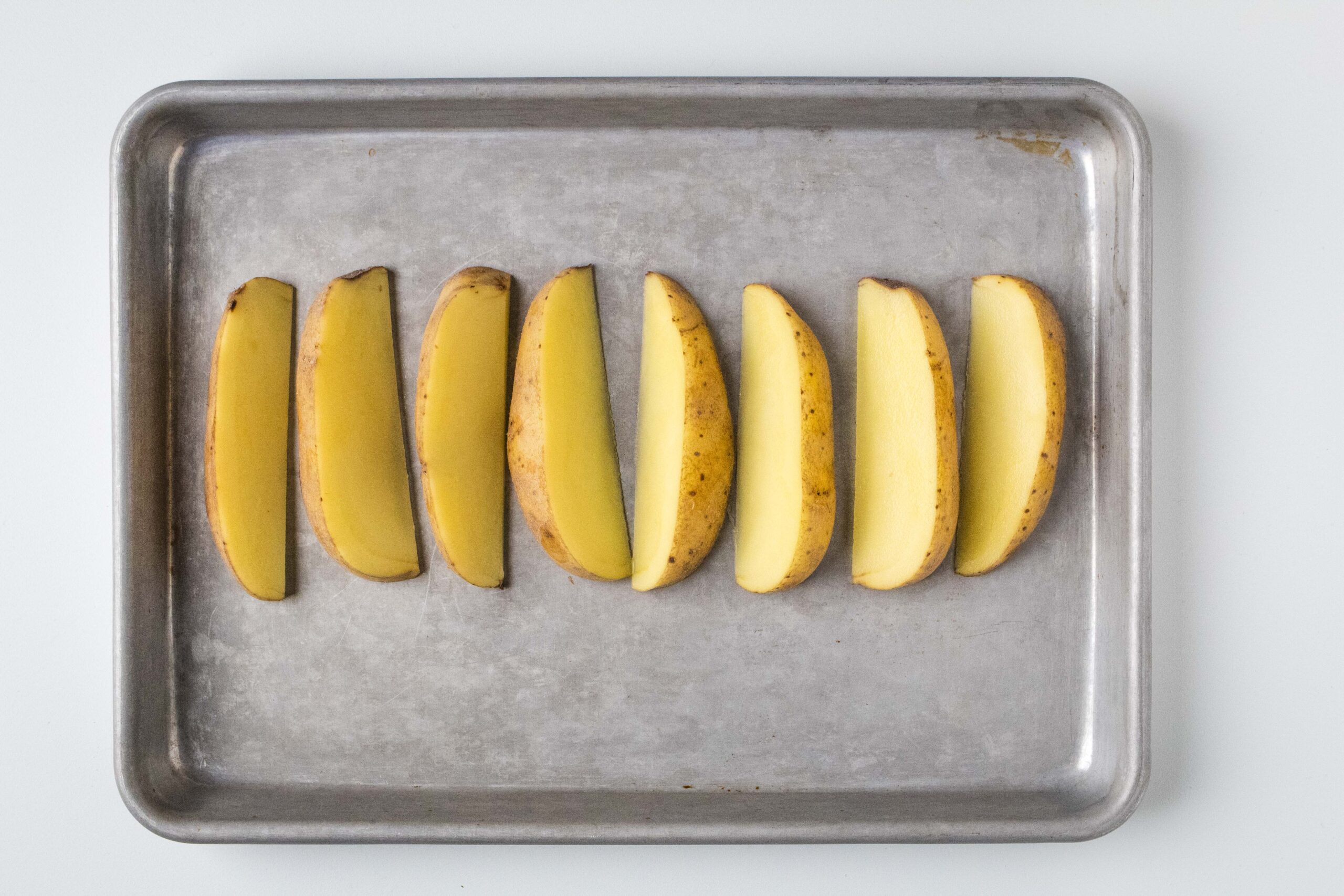 Potato cut into eight pieces.