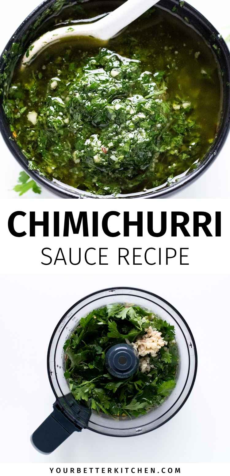 Pin image that reads, "Chimichurri Sauce Recipe."