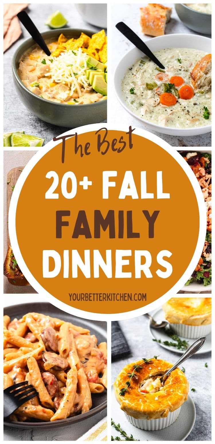 Pin image for fall family dinners showing multiple dinner ideas.
