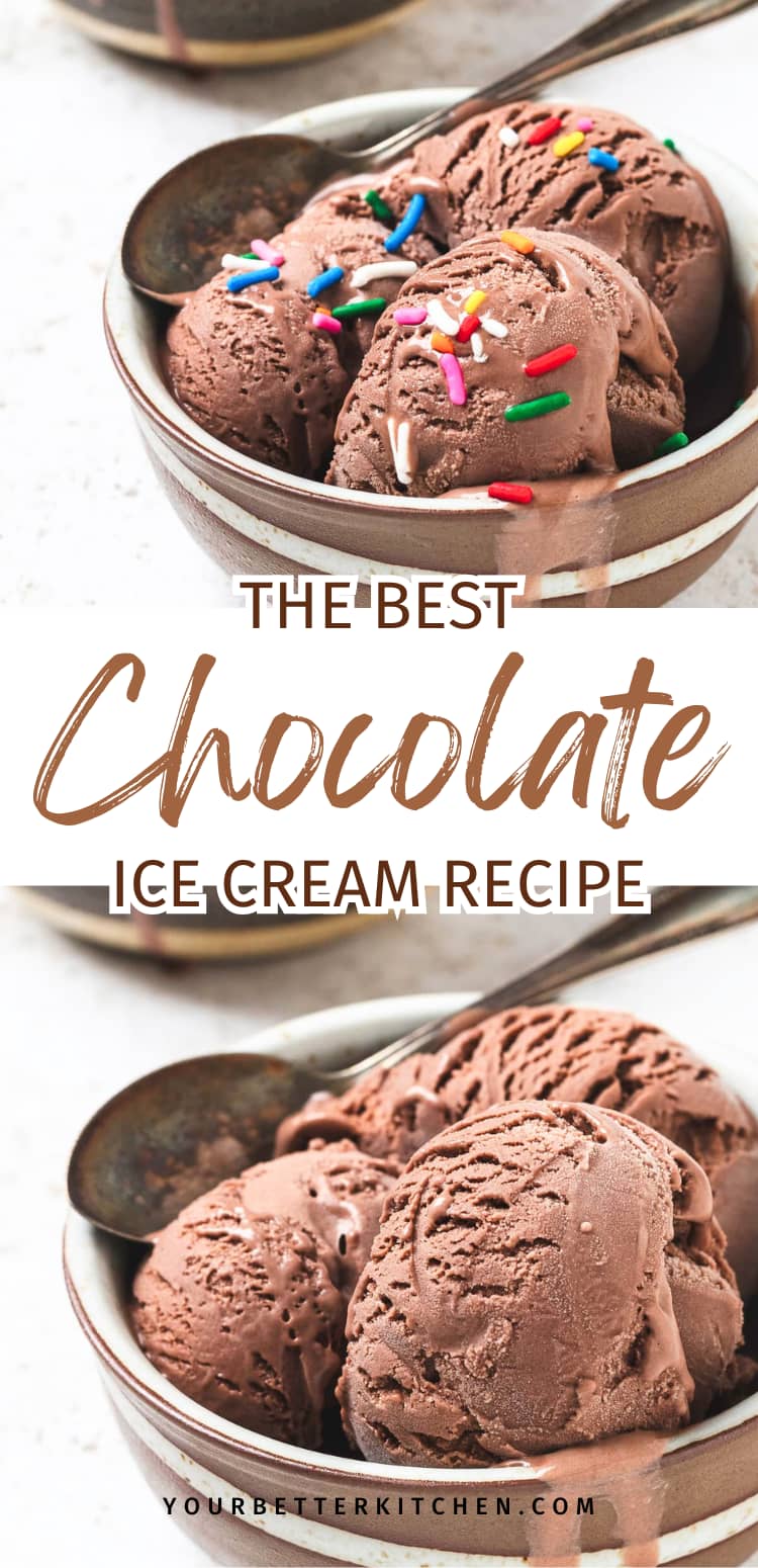 Pin image that reads "The Best Chocolate Ice Cream Recipe."