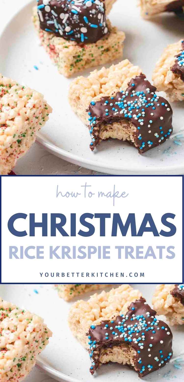 Pin image that reads, "how to make Christmas Rice Krispie Treats."