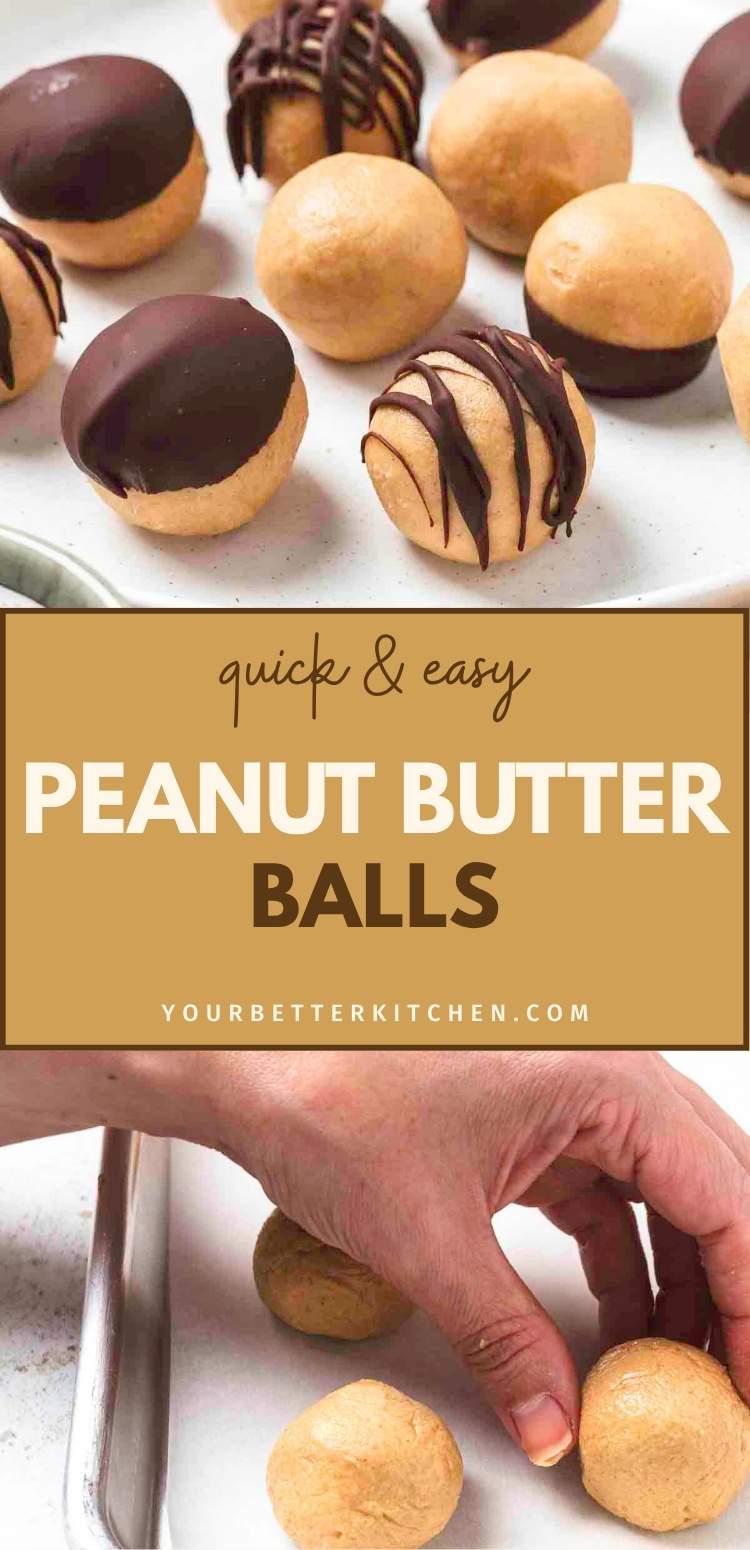 Pin image that reads, "quick & easy Peanut Butter Balls."