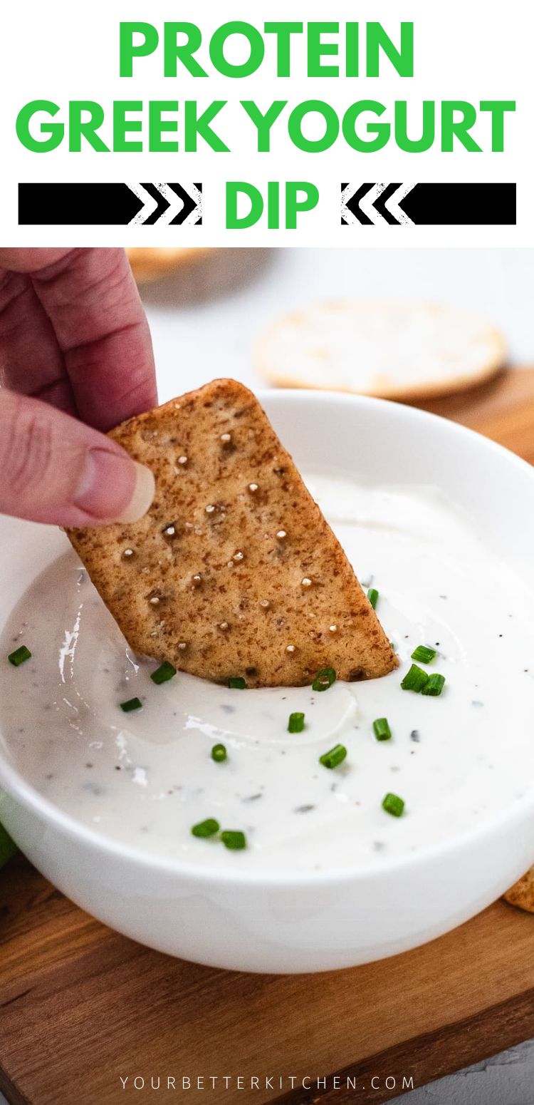 Pin image that reads "Protein Greek Yogurt Dip."