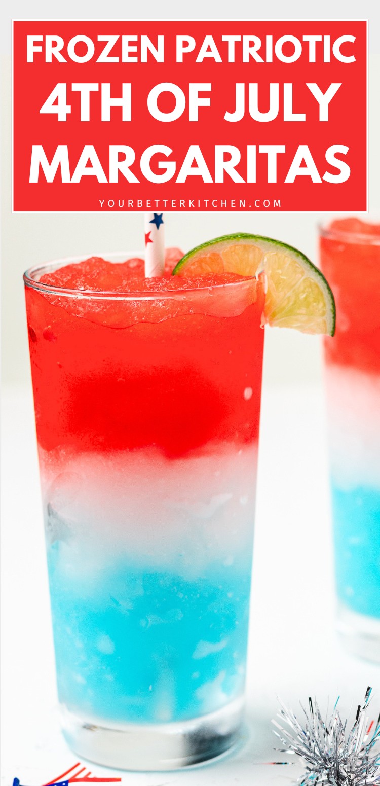Pin image for patriotic margaritas that reads "Frozen Patriotic 4th of July Margaritas."