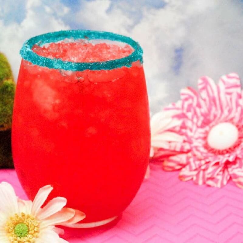 Tropical fruit punch with bright red color.
