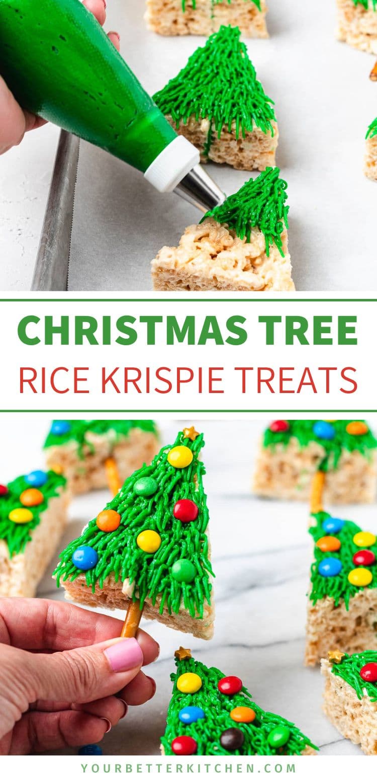 Pin image for "Christmas Tree Rice Krispie Treats."