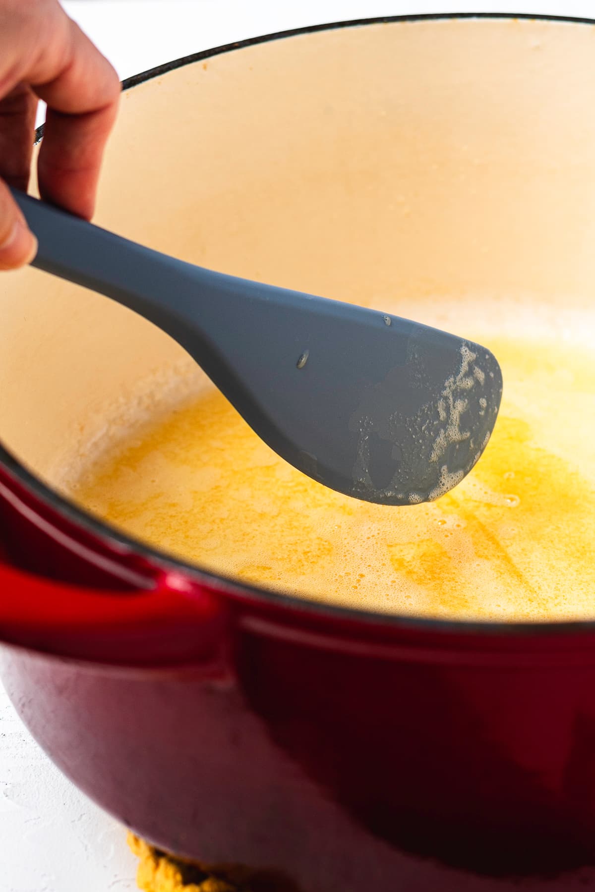 Butter browning in a Dutch oven.