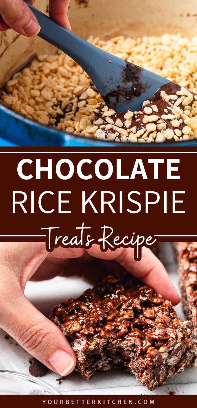 Pin image that reads "Chocolate Rice Krispie Treats Recipe."