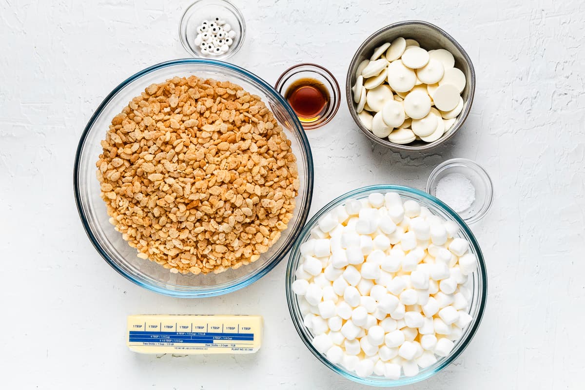 Ingredients for mummy Rice Krispie treats