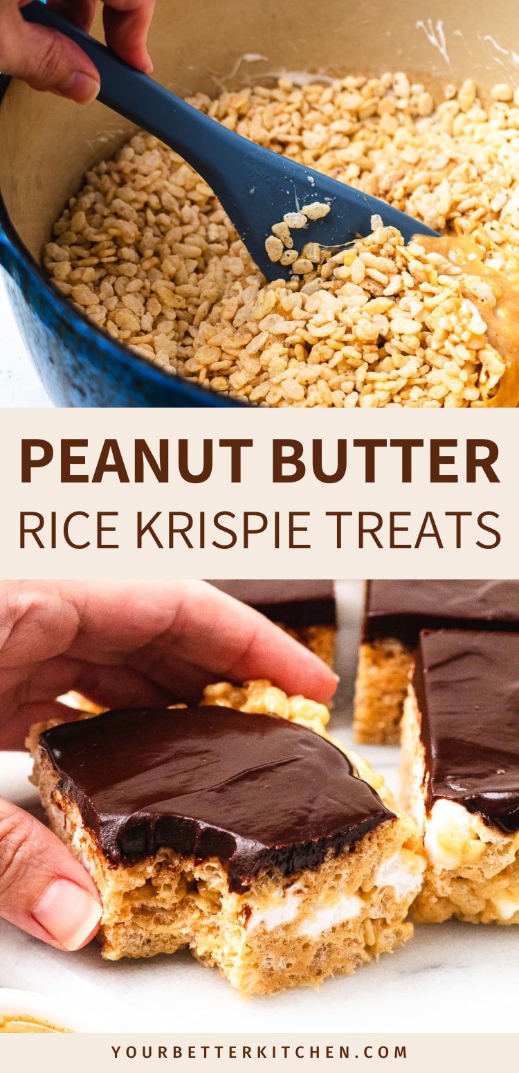 Pinterest pin for peanut butter Rice Krispie treats.