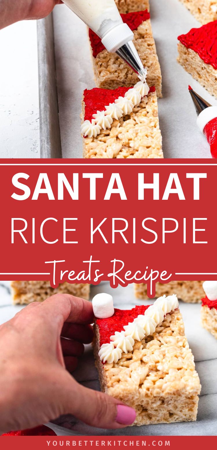 Pin image for Santa Hat Rice Krispie Treats.